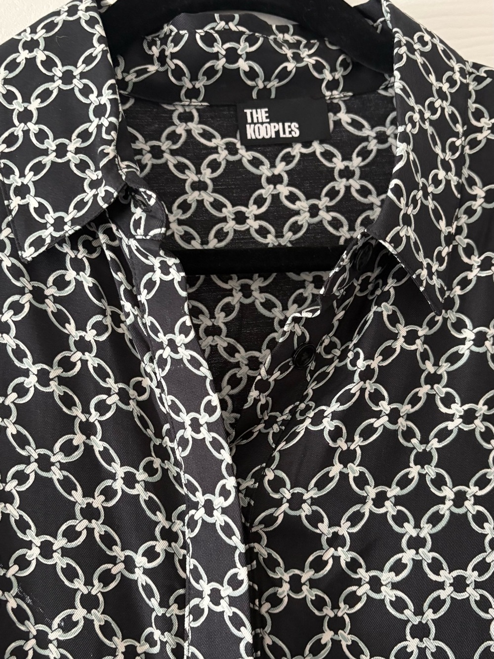 The Kooples Womens Black and White Chain-Print Button-Down Shirt NWT